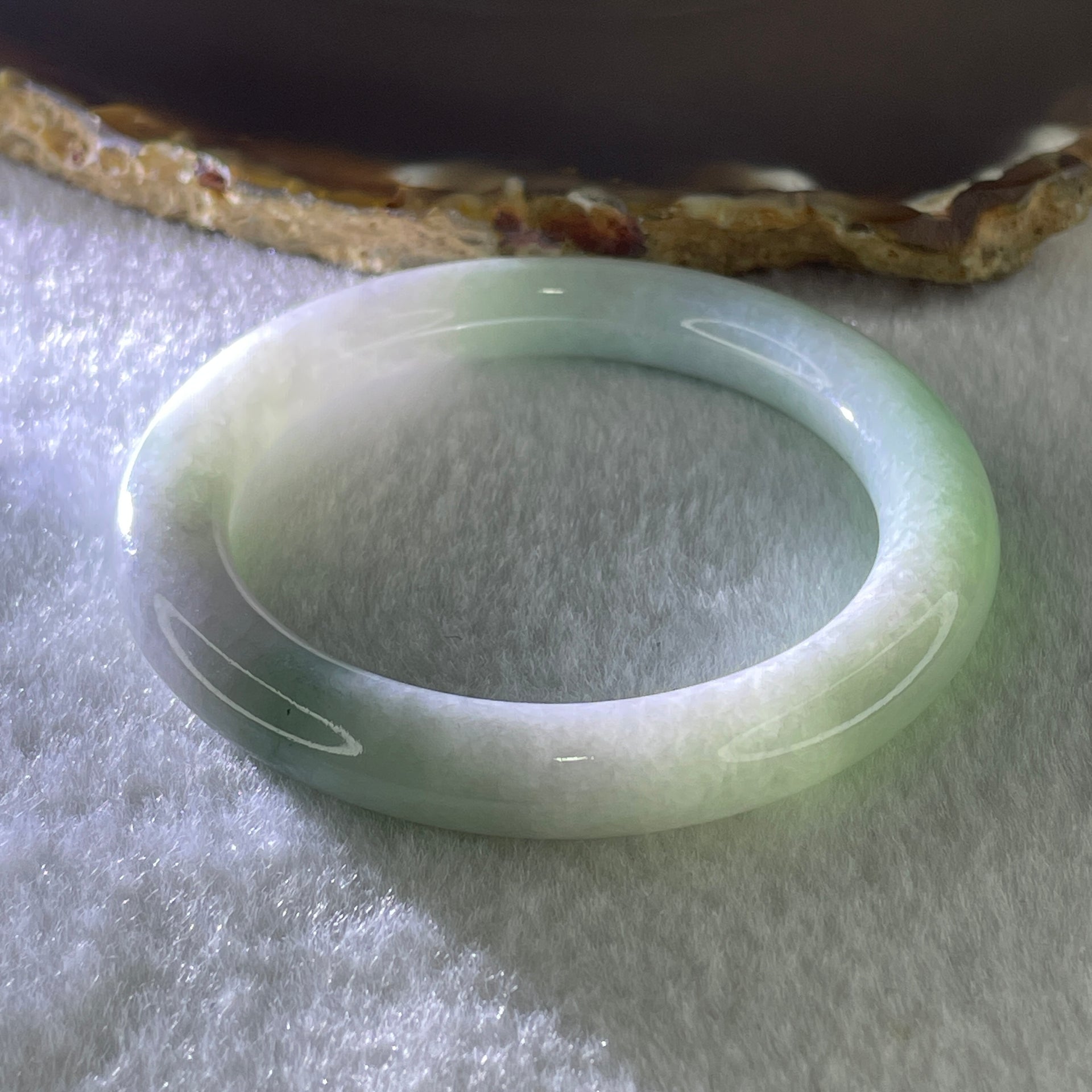 Natural Type A Jelly Light Green Light Lavender Jadeite Bangle 36.45g Inner Diameter 49.3mm 8.6 by 9.5mm (Very Slight Internal Lines) - Huangs Jadeite and Jewelry Pte Ltd
