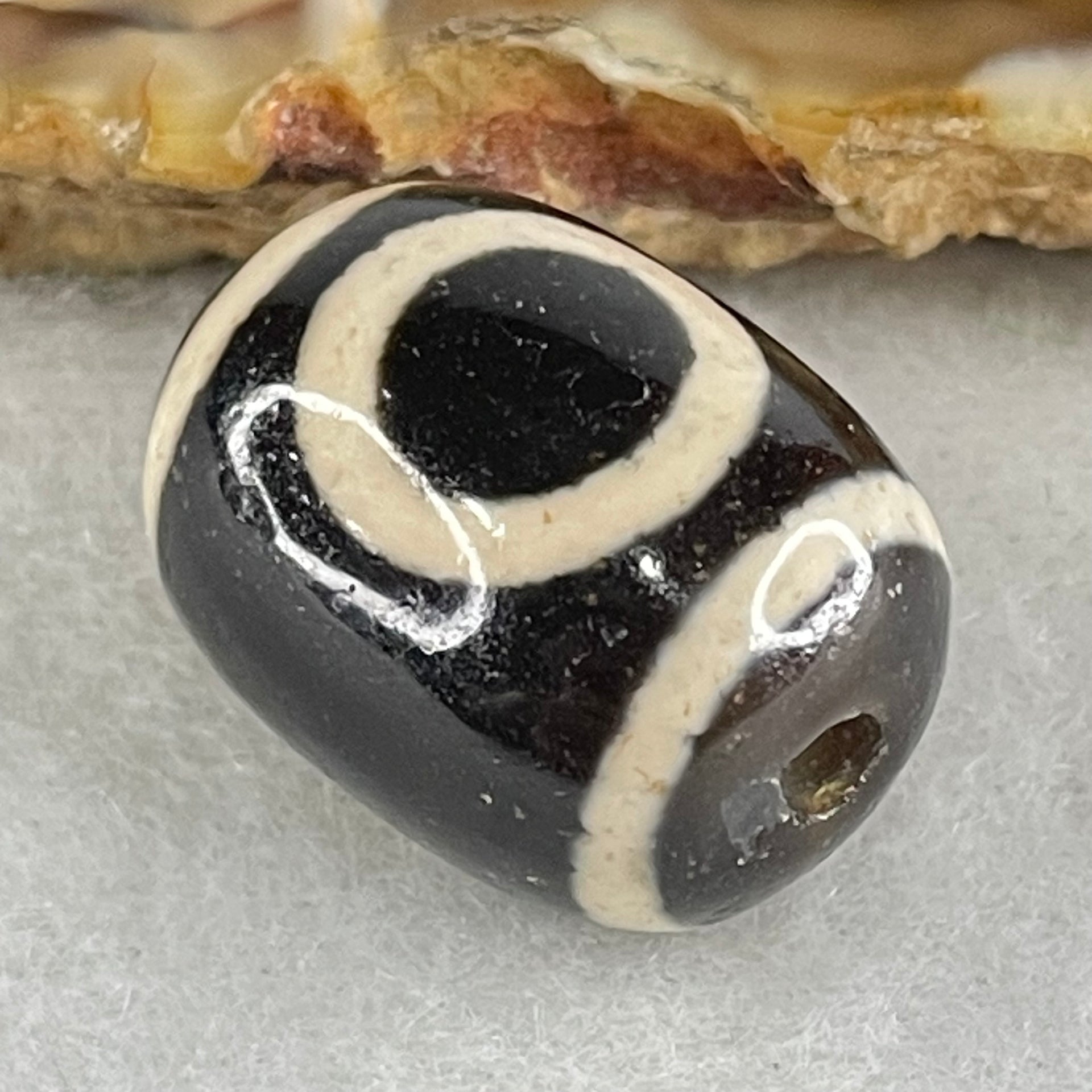Natural Powerful Tibetan Old Oily Agate 1 Eye With Swastika Dzi Bead (Hotu Dzi) 5.13g 17.8 by 13.5mm - Huangs Jadeite and Jewelry Pte Ltd