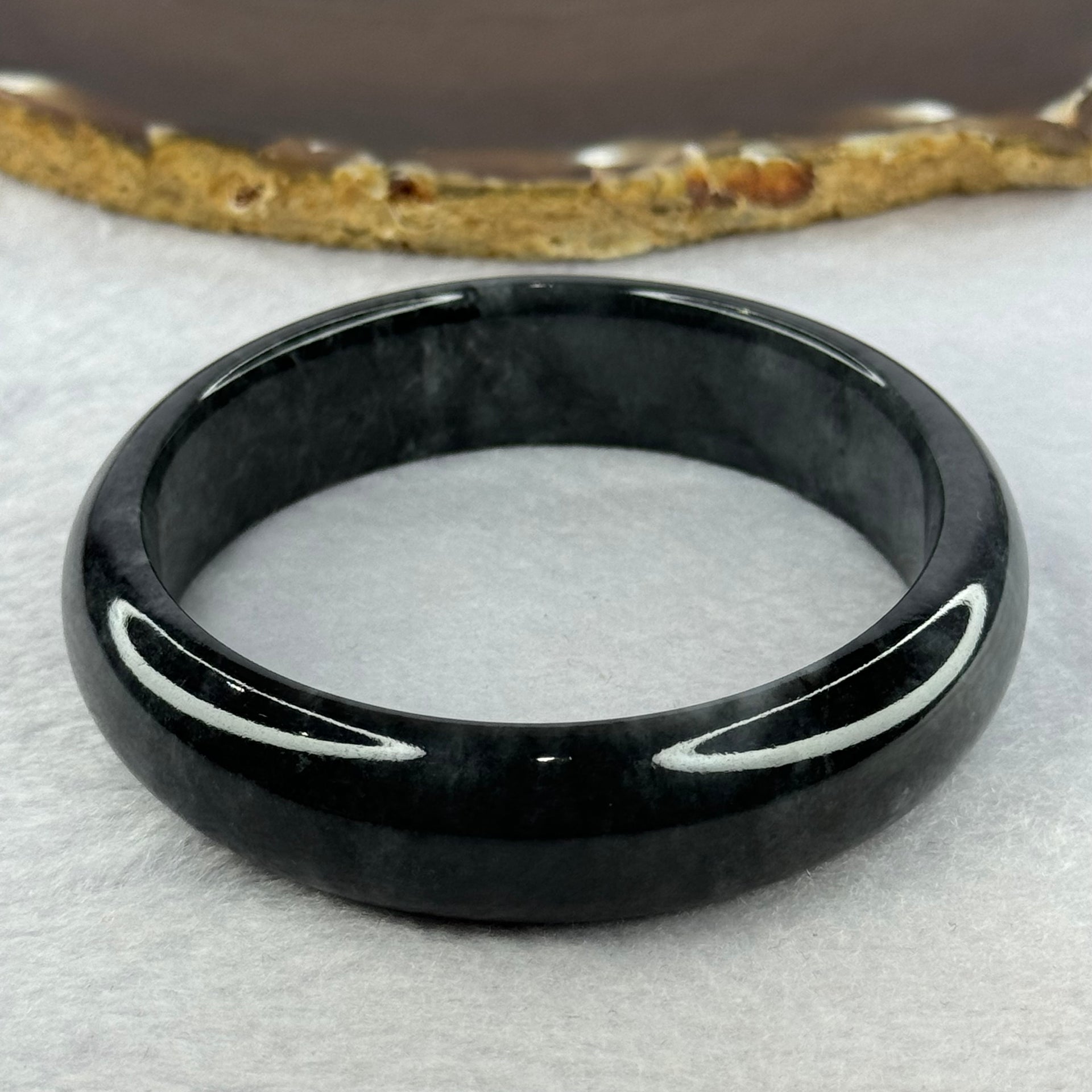 Type A Wuji Greyish Black Jadeite Bangle 72.38g Internal Diameter 60.4mm 16.2 by 8.4mm (Close to Perfect) - Huangs Jadeite and Jewelry Pte Ltd