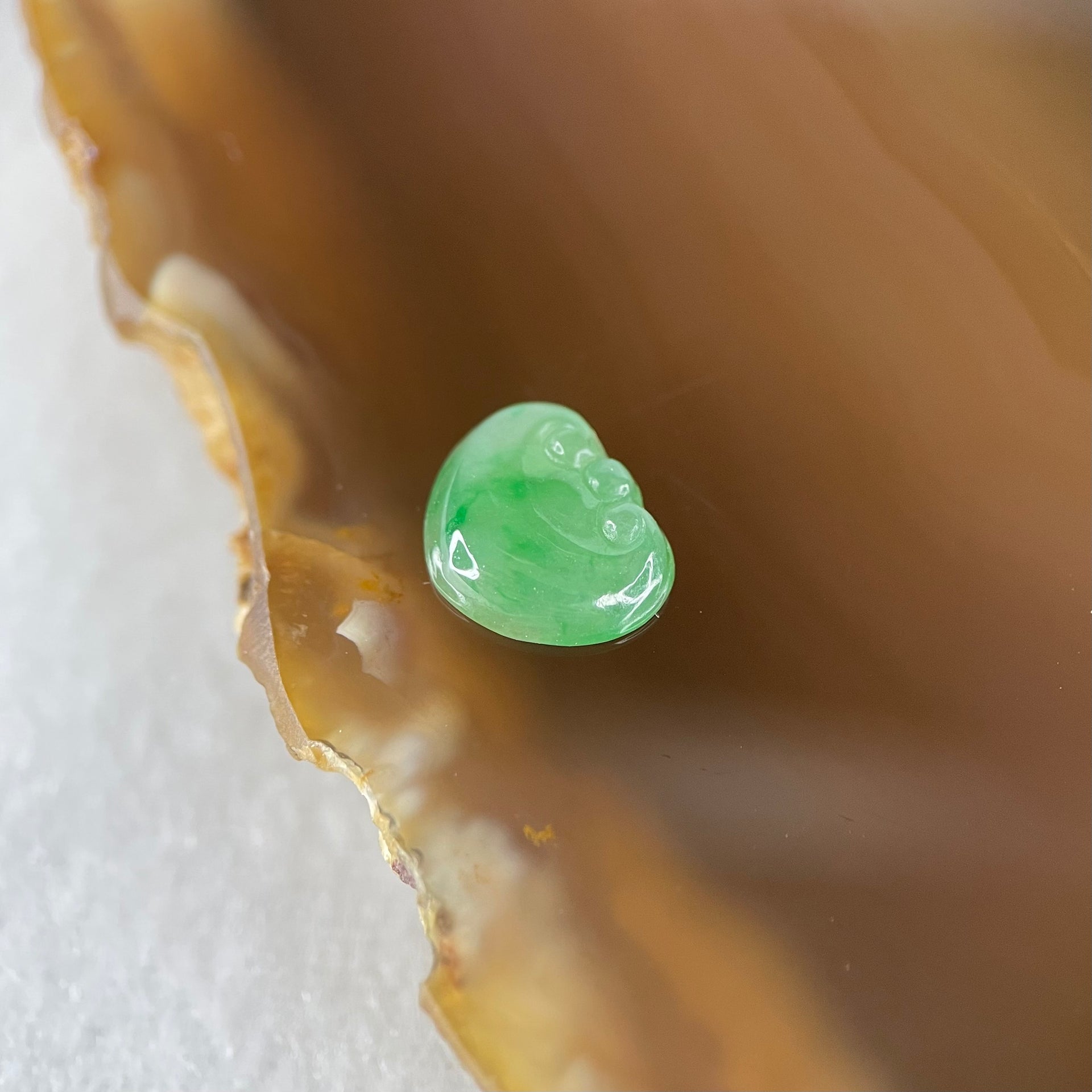 Type A Old Mine Full Green Jadeite Ruyi Charm Stone For Setting 0.41g 9.6 by 8.0 by 2.3mm - Huangs Jadeite and Jewelry Pte Ltd