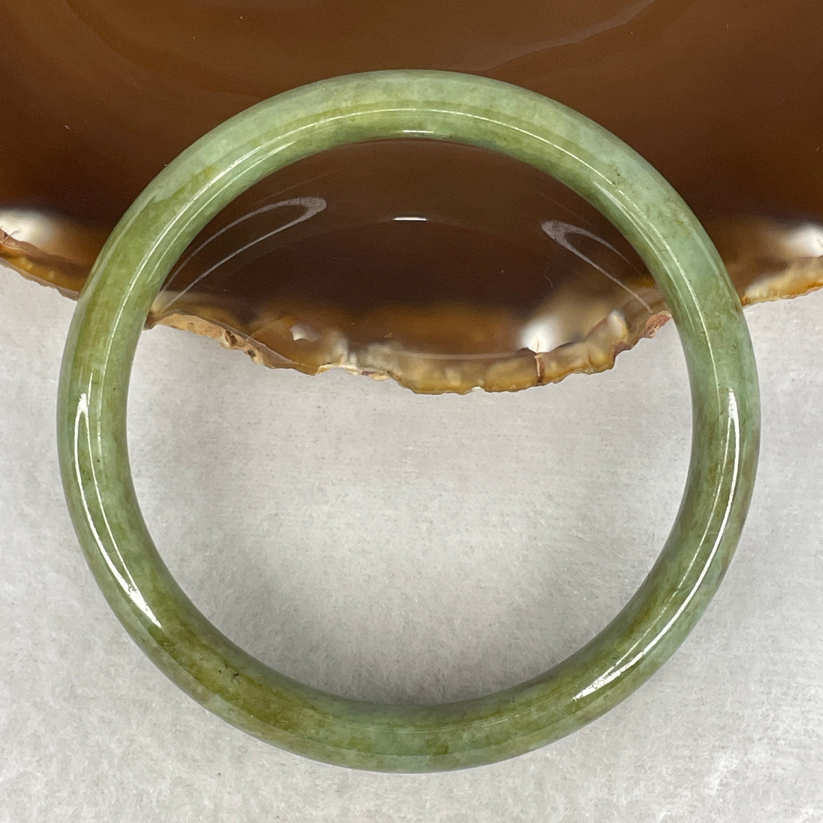 Natural Type A Jadeite Bangle | Brownish Green(49.36g | 60.7mm Inner Diameter | 13.0 x 7.7mm) (Internal Line)