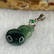 Natural Type A Semi Icy Dark Green Jadeite Calabash Hulu Pendant in Stainless Steel Clasp 1.69g 17.1 by 11.6 by 3.9mm - Huangs Jadeite and Jewelry Pte Ltd
