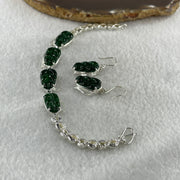 Type A Natural Semi Icy Bright Green Jadeite Leaf Stone for Setting each about 17.1 by 10.3 by 2.5mm (On Silver Earrings 5.41g and Bracelet 16.83g Mold) - Huangs Jadeite and Jewelry Pte Ltd