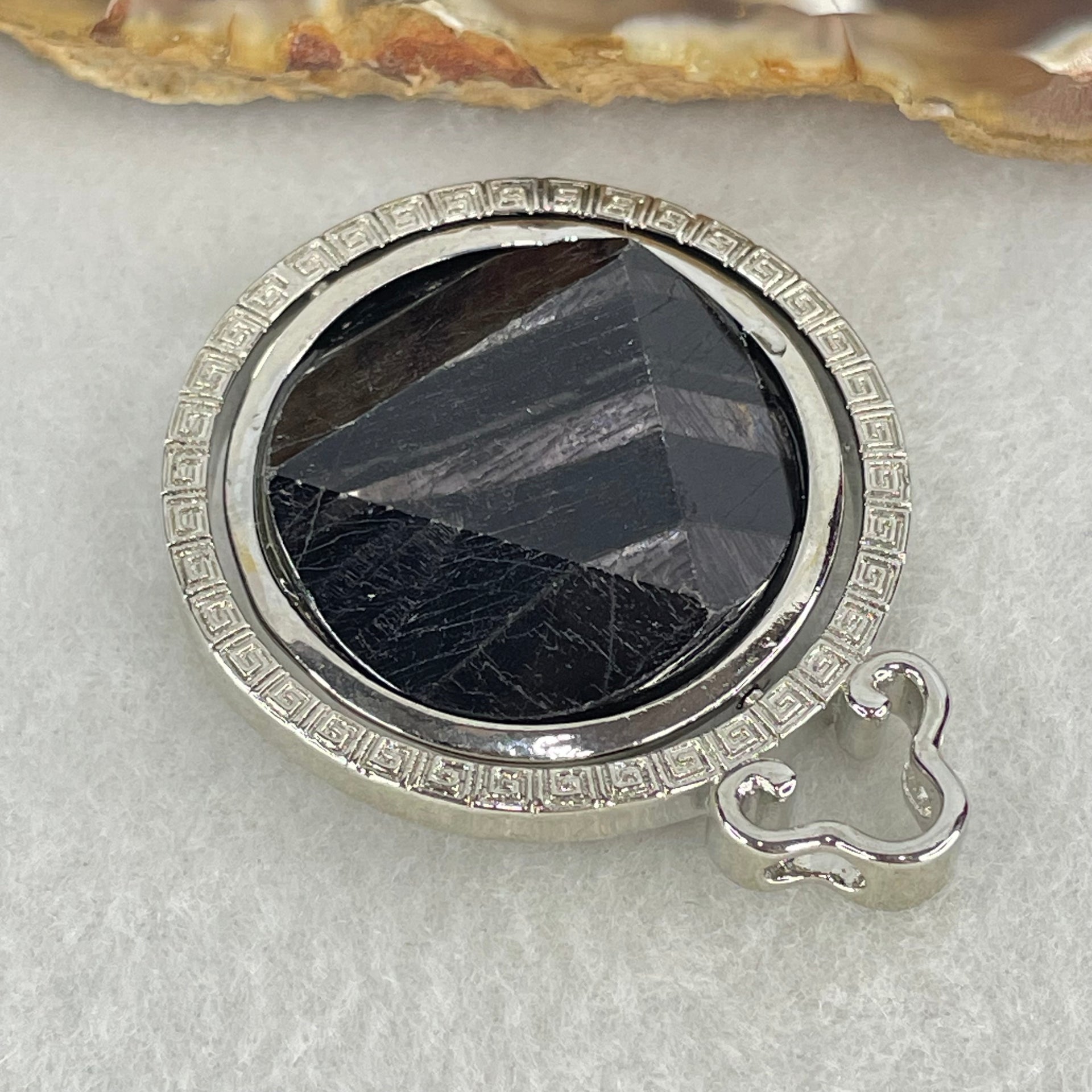 Natural Hypersthene in Stainless Steel Pendant 24.14g 25.0 by 9.6mm - Huangs Jadeite and Jewelry Pte Ltd