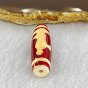 Natural Powerful Tibetan Old Oily Red and Yellowish White Agate Guan Yin Dzi Bead Heavenly Master (Tian Zhu) 观音天诛 8.34g 37.9 by 11.9mm - Huangs Jadeite and Jewelry Pte Ltd