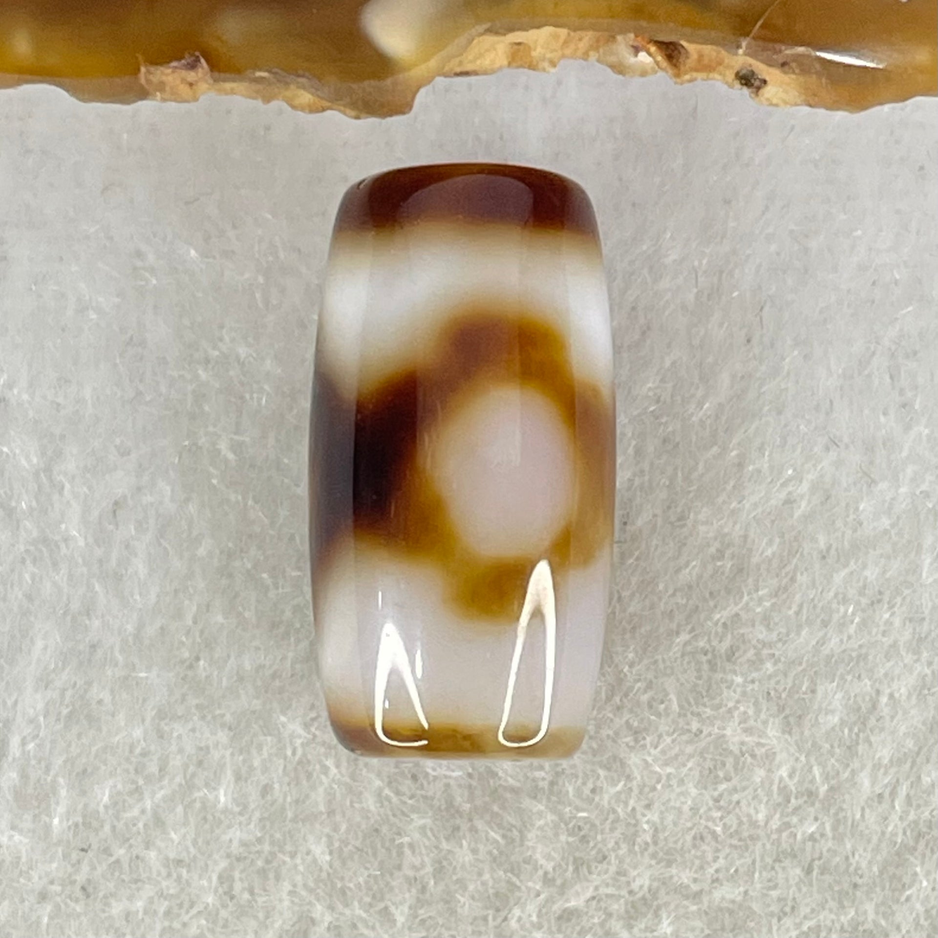 Natural Powerful Tibetan Old Oily White with Dark Brown Agate 3 Eyes Dzi Bead Heavenly Master (Tian Zhu) 三眼天诛 3.49g 19.6 by 10.3mm - Huangs Jadeite and Jewelry Pte Ltd