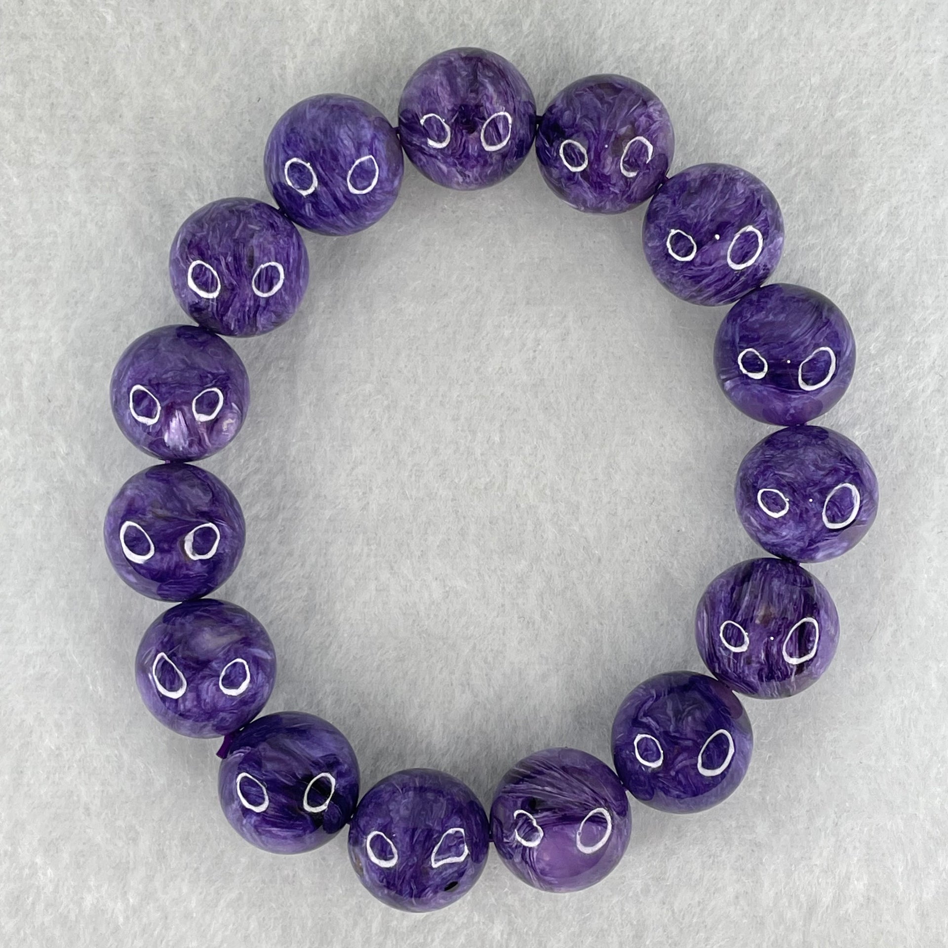 Good Grade Natural Charoite Beads Bracelet 58.855g 18.5mm 14.4mm 15 Beads - Huangs Jadeite and Jewelry Pte Ltd