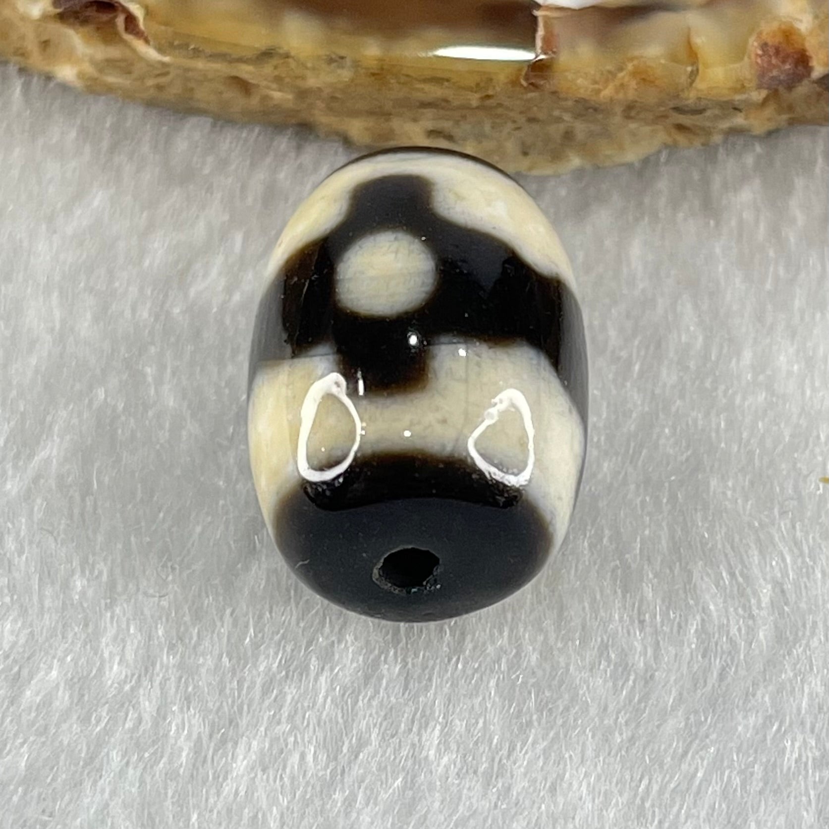 Natural Powerful Tibetan Old Oily Dark Brown With White Agate 3 Eyes Dzi Bead Heavenly Master (Tian Zhu) 三眼天诛 4.61g 17.8 by 12.7mm - Huangs Jadeite and Jewelry Pte Ltd