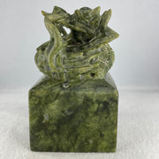 Natural Green Serpentine Dragon Seal Display 2,301.4g 92.5 by 91.5 by 145.0mm - Huangs Jadeite and Jewelry Pte Ltd