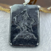 Type A Black Grey Wuji Jadeite Manjushri Bodhisattva Guan Yin Pendent 33.56g 51.5 by 34.1 by 8.9mm - Huangs Jadeite and Jewelry Pte Ltd