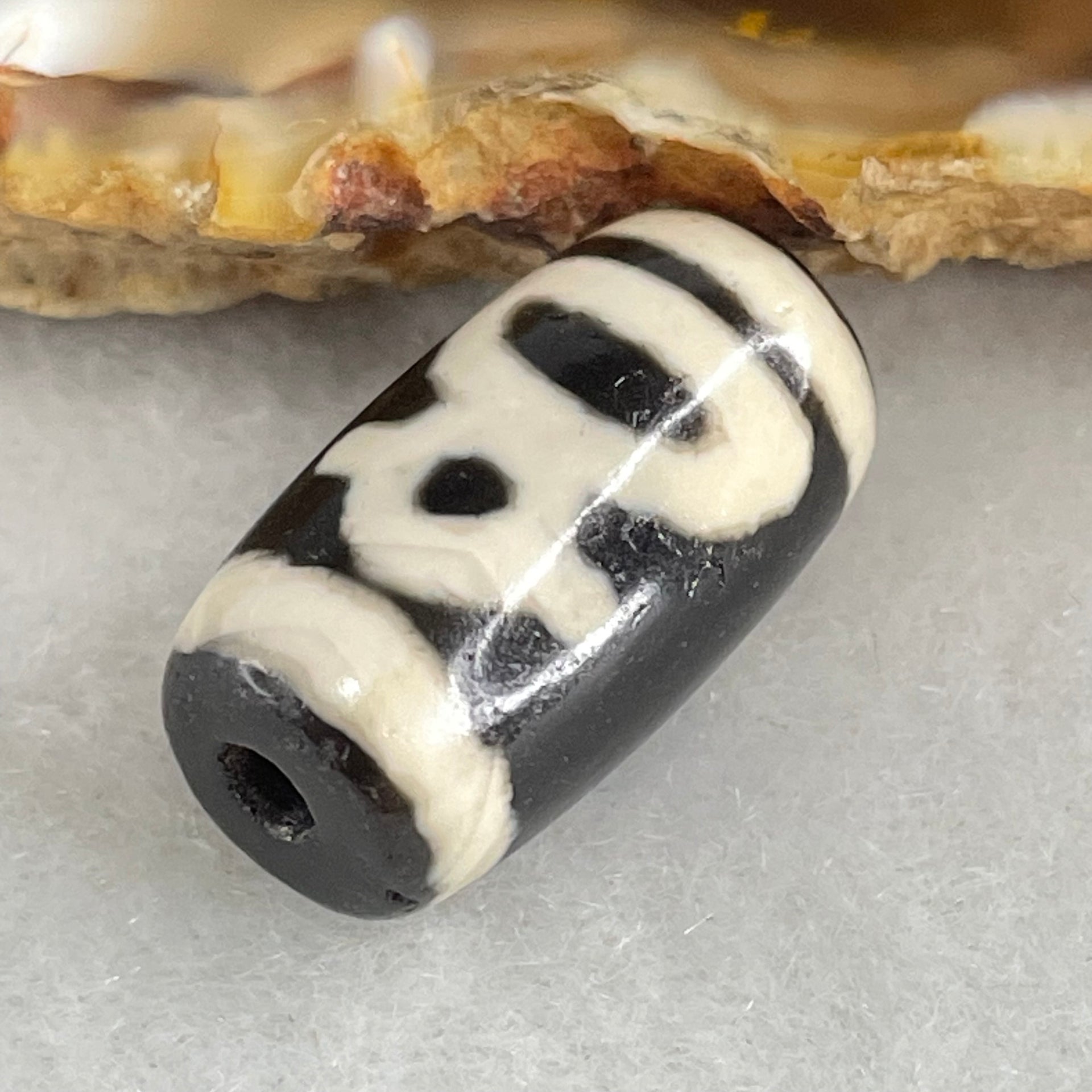 Natural Powerful Tibetan Old Oily Double Agate Cai Shen Dzi Bead Heavenly Master (Tian Zhu) 财神天珠 3.48g 19.2 by 10.6mm - Huangs Jadeite and Jewelry Pte Ltd