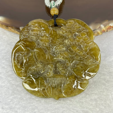 Grand Master Type A Yellow Brown Jadeite Shan Shui with Benefactor Pendent 大师黄翡山水贵人牌 35.10g 53.1 by 48.8 by 5.6mm - Huangs Jadeite and Jewelry Pte Ltd