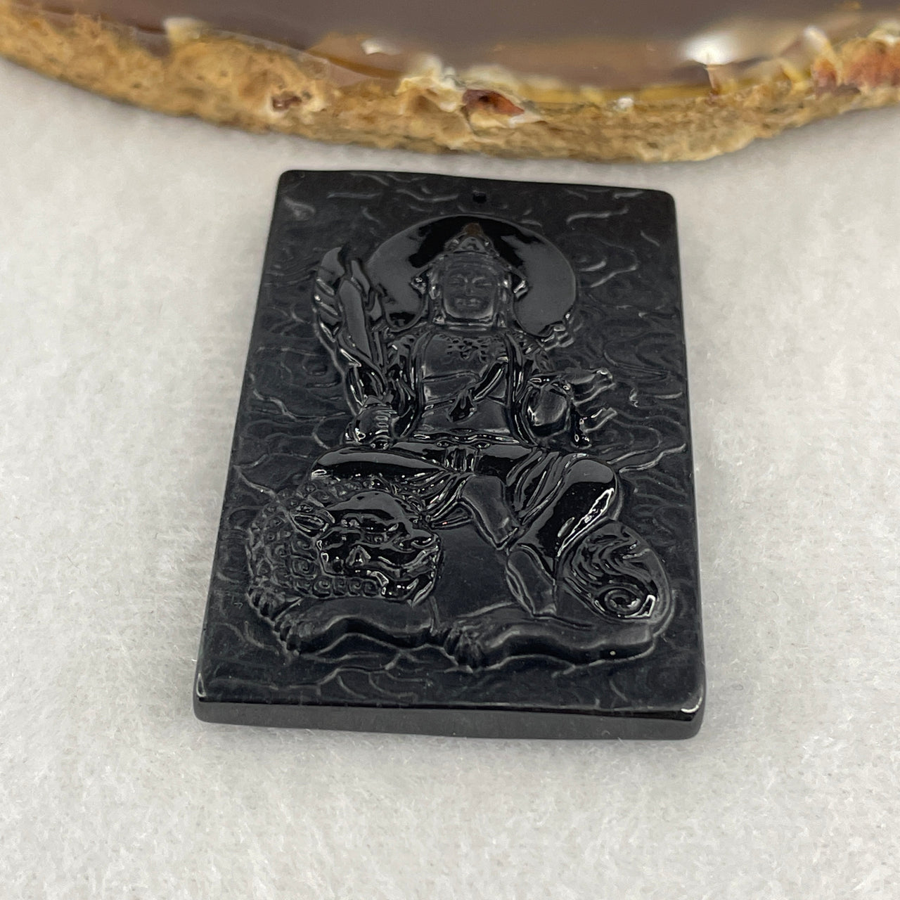 Certified Type A Black Omphacite Jadeite Manjusri Bodhisattva on Lion & Jade Emperor Pendant | Supreme Wisdom & Celestial Authority Talisman (25.62g | 51.2 x 32.2 x 7.4mm)
