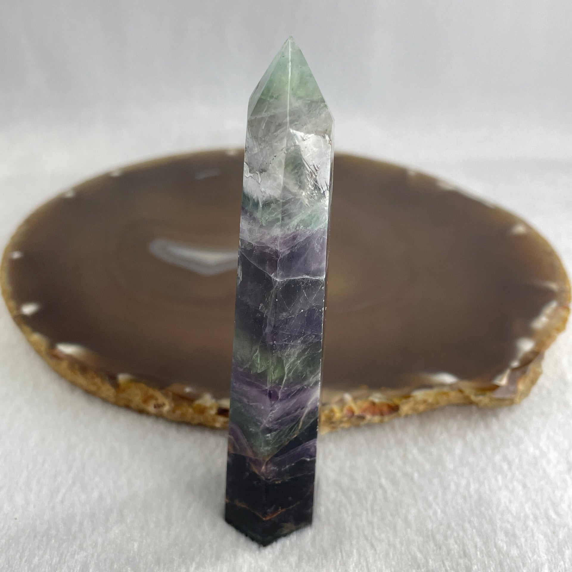 Natural Green and Purple Fluorite Quartz Tower Display 81.81g 95.0 by 25.3 by 19.3mm - Huangs Jadeite and Jewelry Pte Ltd