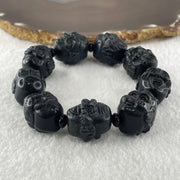 Type A Opaque Black Omphacite Jadeite Eighteen Arhats or 18 Luohans  十八羅漢 Head Beads Bracelet 101.90g 16cm 19.9mm 9 Beads - Huangs Jadeite and Jewelry Pte Ltd