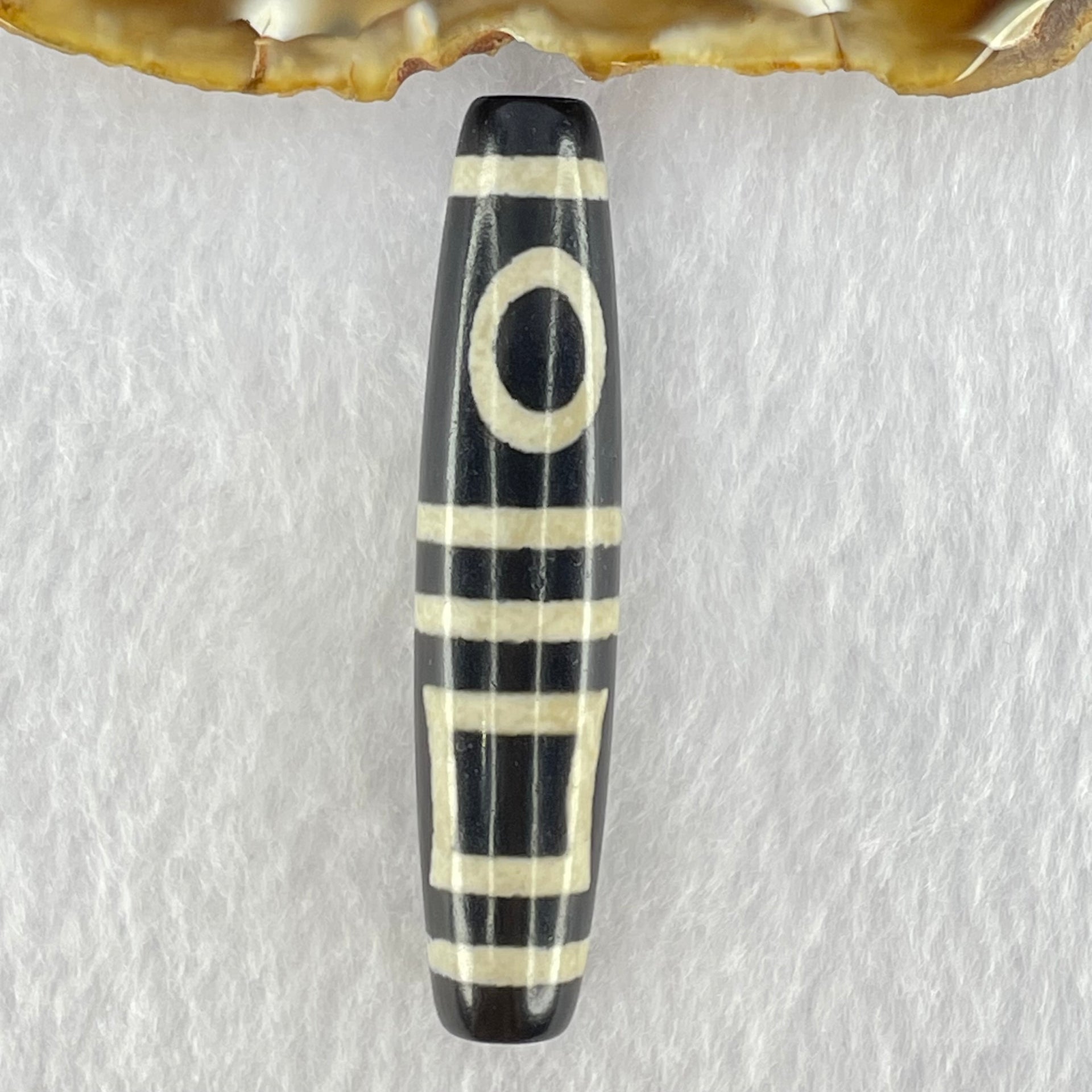 Natural Powerful Tibetan Old Oily Agate Double Sky Door Serenity 2 Eye Dzi Bead Heavenly Master (Tian Zhu) 二眼天诛 15.17g 59.0 by 12.9mm - Huangs Jadeite and Jewelry Pte Ltd