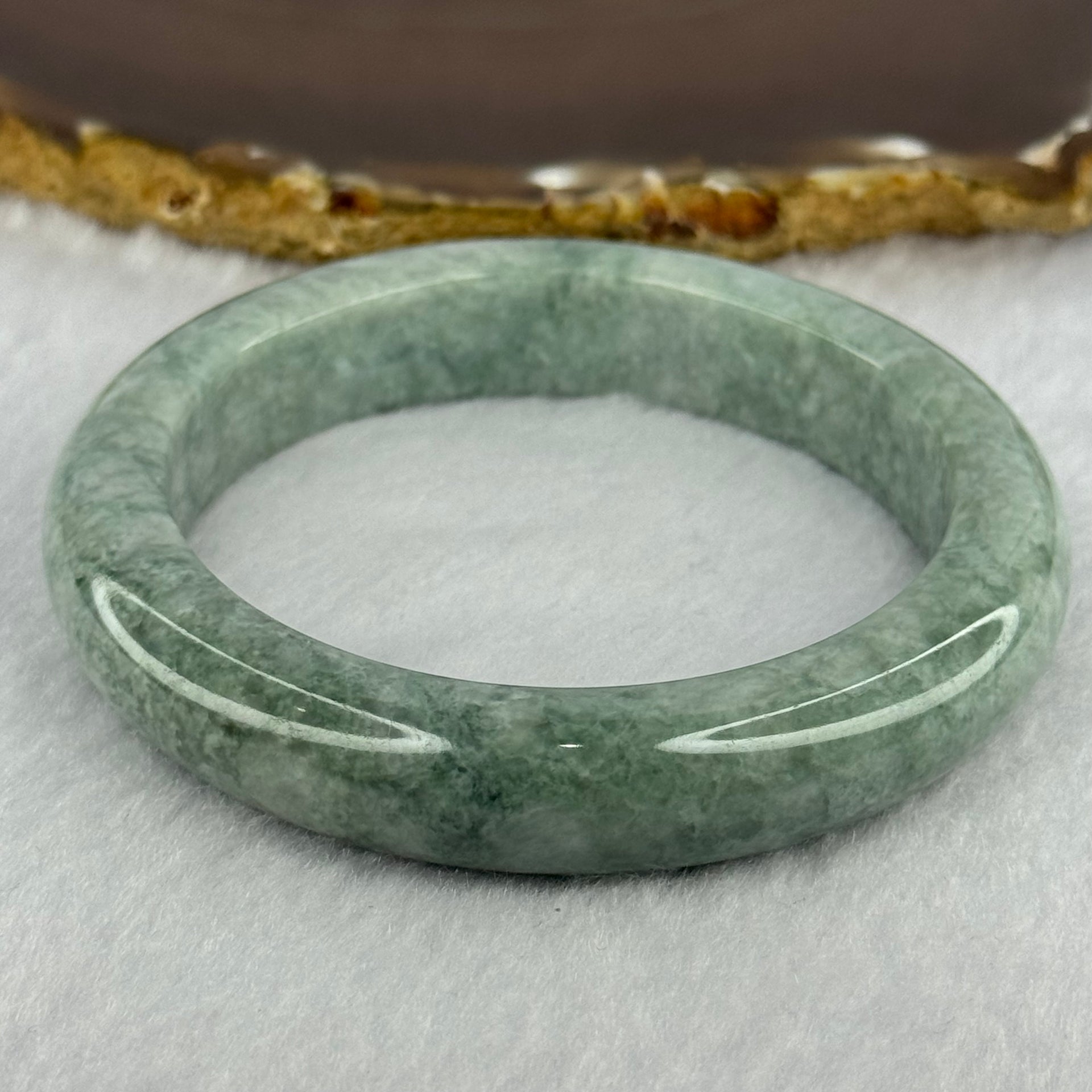 Type A Blueish Green with White Spots Jadeite Bangle 72.39g 13.4 by 9.6mm Inner Diameter 59.8mm (Very Slight External Rough) - Huangs Jadeite and Jewelry Pte Ltd