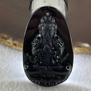 Type A Opaque to Partial Translucent Black Omphacite Jadeite Da ri ru lai 大日如來 Vairocana Buddha Pendant Goat and Monkey Zodiac Guardian 17.20g 53.0 by 32.9 by 9.6mm - Huangs Jadeite and Jewelry Pte Ltd