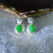 Type A Natural Full Old Mine Spicy Green Jadeite Cabochon 8.8 by 6.7 by 4.0mm Stone for Setting 20.97g (On Silver Earrings Mold) - Huangs Jadeite and Jewelry Pte Ltd