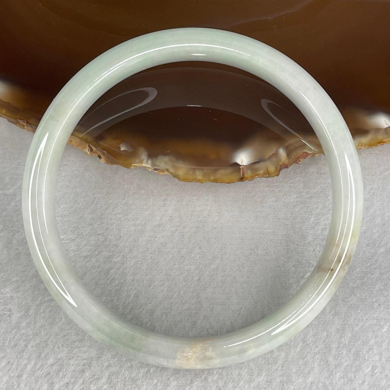 59.7mm Genuine Type A Jadeite Bangle - Large Size Faint Green Lavender Natural Jadeite Jewelry - 40.21g Wide Untreated Jade Bracelet for Women 11.5x7.0mm Wide (Very Slight Internal Line and Very Slight External Rough)
