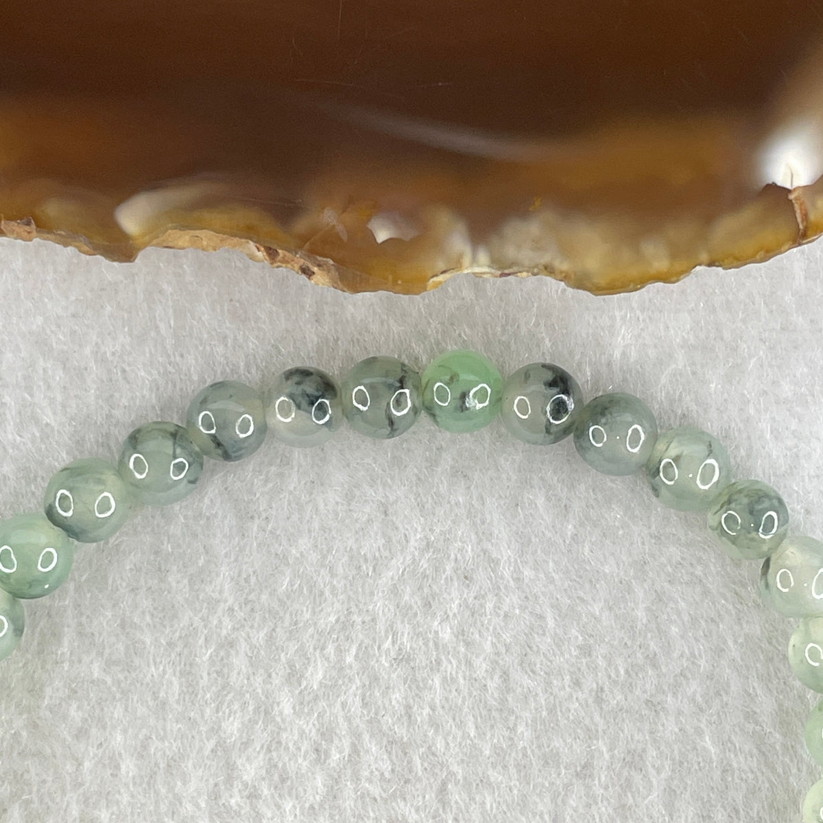 Natural Type A Semi Icy Light Green & Wuji Piao Hua Jadeite Beads Bracelet |(10.15g | 15.5cm | 5.8mm x 32 Beads | Heart, Root & Throat Chakra Synergy, "Wuji" Spatial Shield & Feng Shui Serenity Anchor) - Huangs Jadeite and Jewelry Pte Ltd