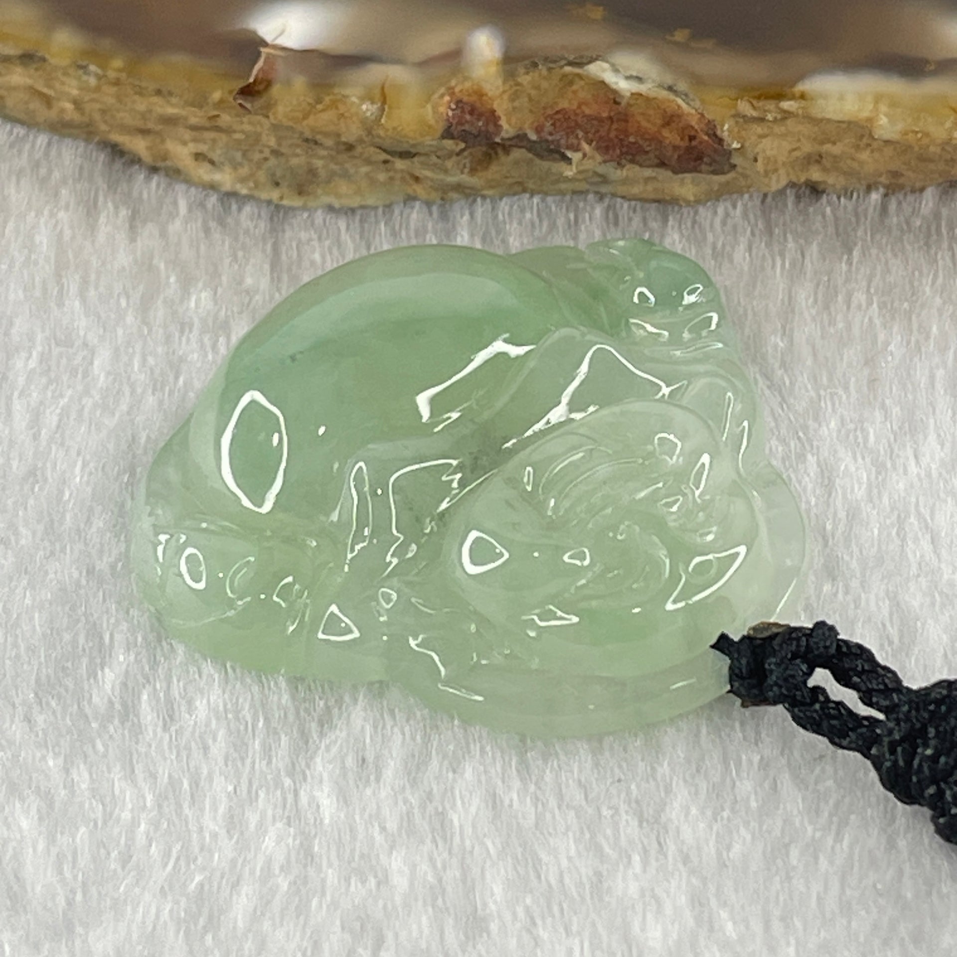 Type A Natural Semi Icy Light Green Jadeite Milo Buddha Pendant 8.03g 28.1 by 30.6 by 6.9mm - Huangs Jadeite and Jewelry Pte Ltd