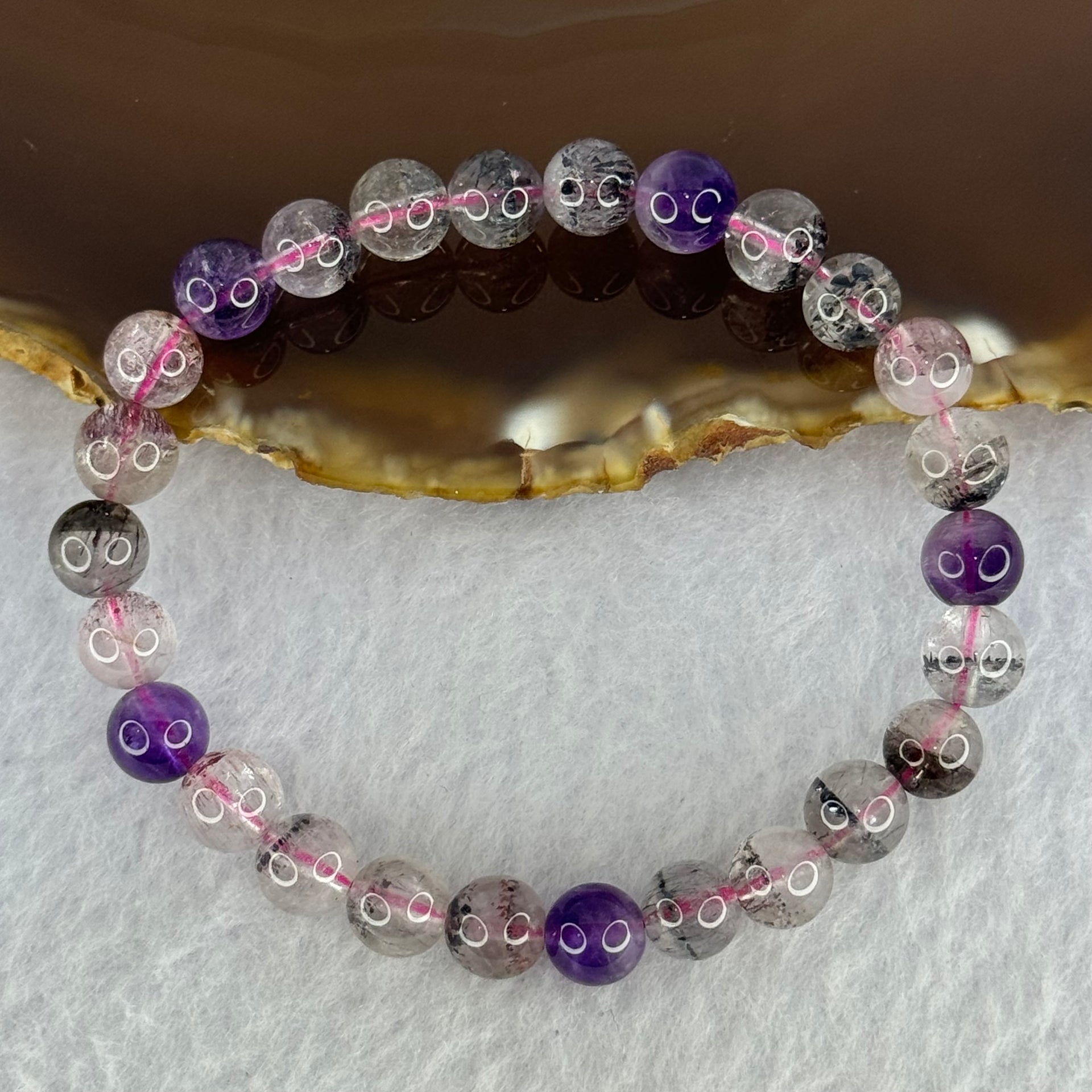 Natural Super 7 Beads Bracelet 13.23g 15.5cm 7.3mm 26 Beads - Huangs Jadeite and Jewelry Pte Ltd