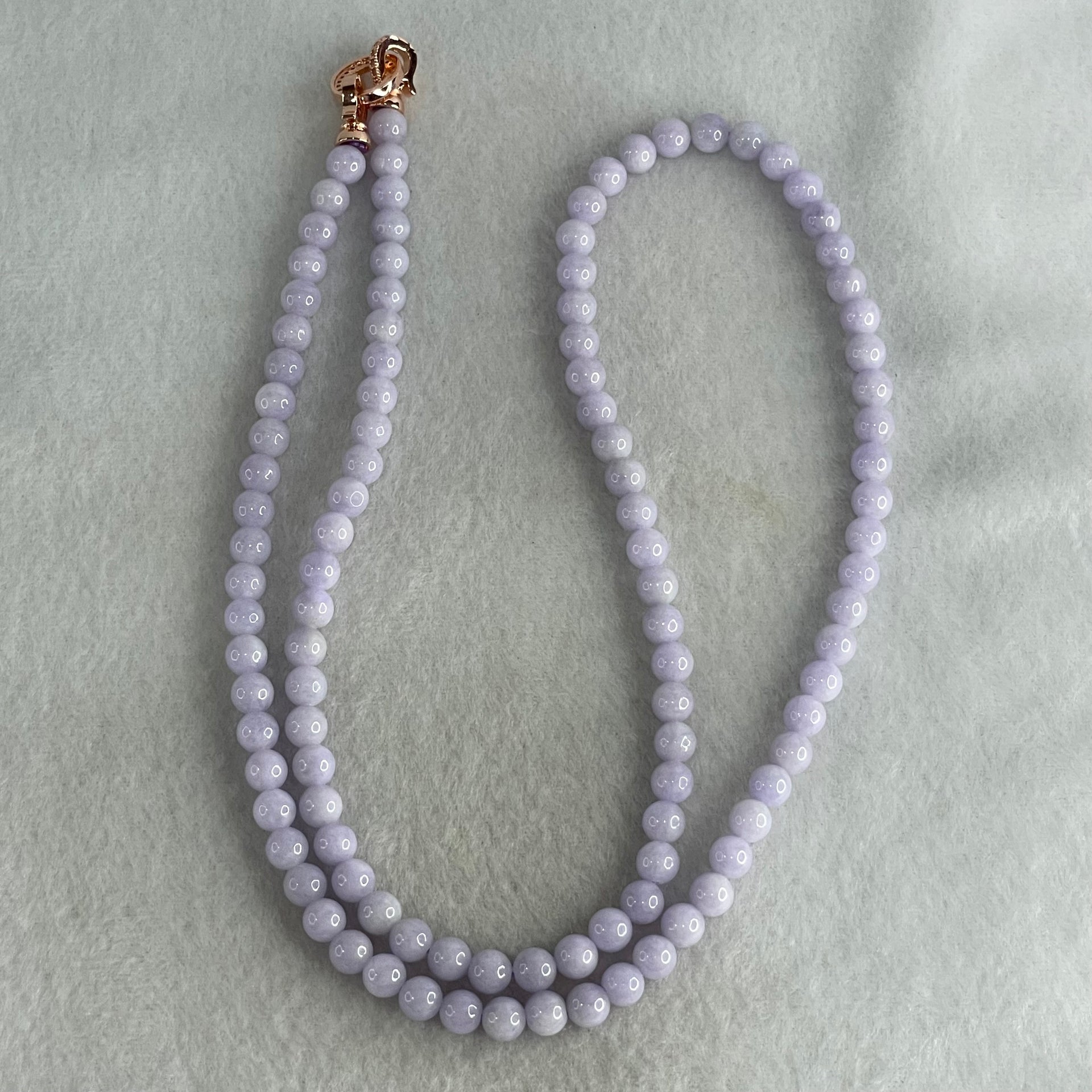 Good Grade Type A Full Lavender Jadeite Beads Necklace 44.58g 64cm 6.1mm 108 Beads - Huangs Jadeite and Jewelry Pte Ltd