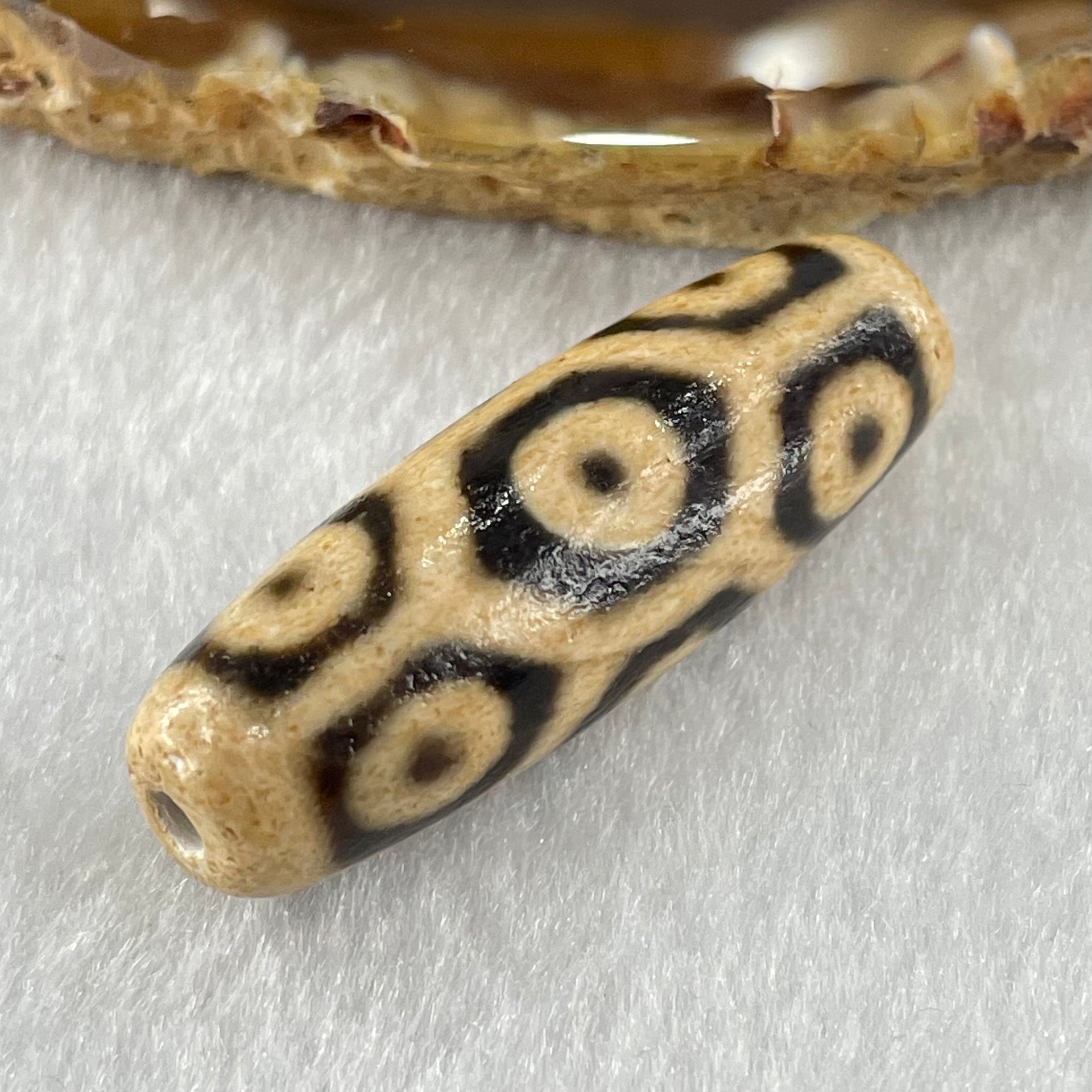 Natural Powerful Tibetan Old Oily Agate 9 Eyes Turtle Shell Dzi Bead Heavenly Master (Tian Zhu) 九眼龟壳天诛 9.80g 38.4 by 12.8mm - Huangs Jadeite and Jewelry Pte Ltd