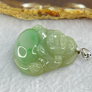 18K 750 White Gold Type A Green with Apple Green Milo Buddha Pendant 20.73g 34.3 by 35.3 by 10.80mm - Huangs Jadeite and Jewelry Pte Ltd