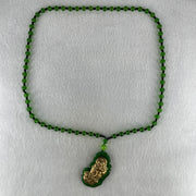 Man Made Brass Pixiu Green Color Beads Necklace 44.42g 64cm 50.3 by 31.6 by 11.5mm - Huangs Jadeite and Jewelry Pte Ltd