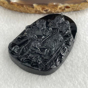 Type A Opaque to Partial Translucent Black Omphacite Jadeite Fu Lu Shou Pendant 29.69g 59.6 by 40.3 by 7.6mm - Huangs Jadeite and Jewelry Pte Ltd
