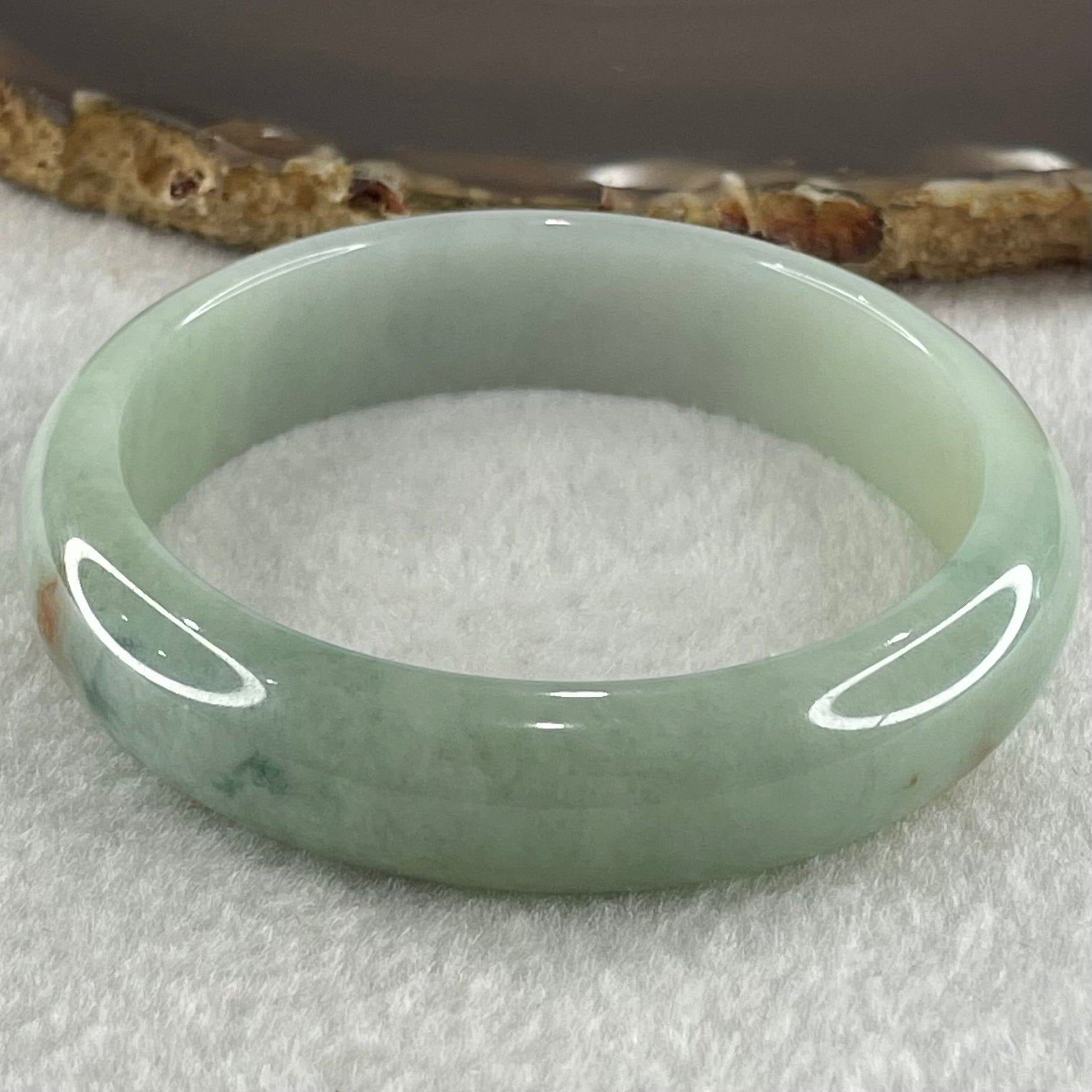 Type A Light Blueish Green with Brown Yellow and Dark Blueish Green Patches Jadeite Bangle 51.67g Internal Diameter 55.6mm 14.0 by 7.2mm (Close to Perfect) - Huangs Jadeite and Jewelry Pte Ltd