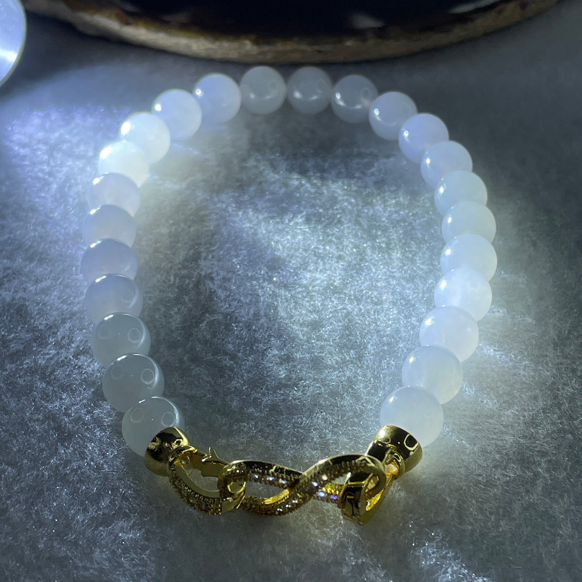 Natural Type A Semi Icy Light Lavender Jadeite Beads Bracelet | (25.05g | 20cm | 8.1mm x 24 Beads | Synergy, "Zi Qi Dong Lai" Noble Benefactor Magnet & Feng Shui Serenity Catalyst) - Huangs Jadeite and Jewelry Pte Ltd