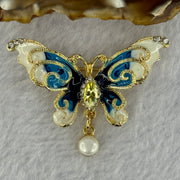 Natural Pearl with Yellow Crystal in Sliver Gold Color Butterfly Brooch 10.83g 49.1 by 36.8 by 9.1mm - Huangs Jadeite and Jewelry Pte Ltd