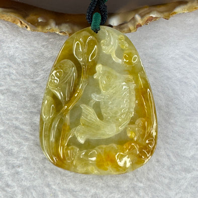 Type A Brown Jadeite Flower with Fish Pendent 33.53g 49.6 by 40.1 by 8.1 mm - Huangs Jadeite and Jewelry Pte Ltd