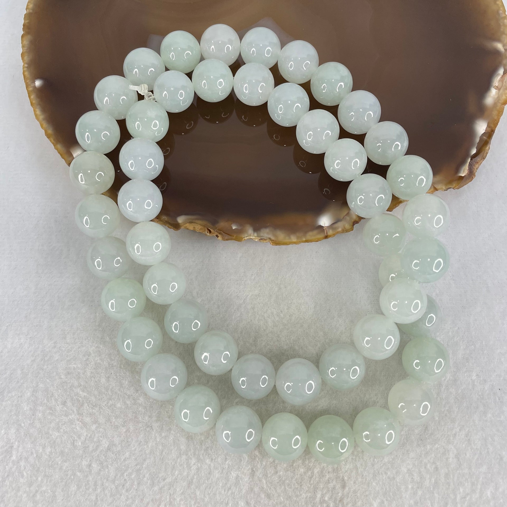 Type A Light Lavender Green Jadeite Beads Necklace 160.48g 56cm 12.6mm 48 Beads - Huangs Jadeite and Jewelry Pte Ltd