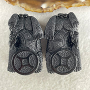 Certified Natural Type A Black Omphacite Jadeite Pixiu pair Pendant Each About 63.02g 51.2 by 29.4 by 21.0mm And 64.42g 48.5 by 28.1 by 22.7mm - Huangs Jadeite and Jewelry Pte Ltd