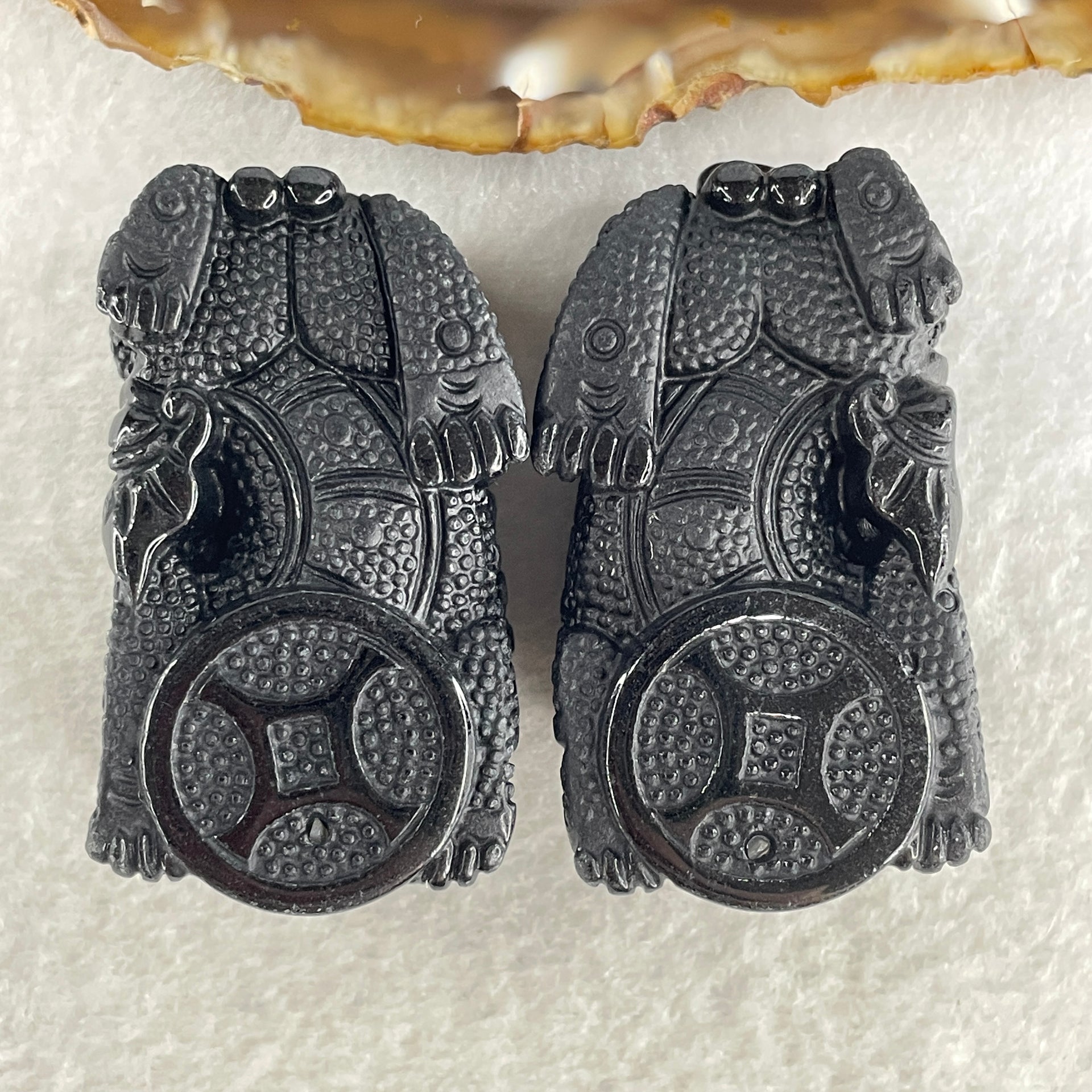 Certified Natural Type A Black Omphacite Jadeite Pixiu pair Pendant Each About 63.02g 51.2 by 29.4 by 21.0mm And 64.42g 48.5 by 28.1 by 22.7mm - Huangs Jadeite and Jewelry Pte Ltd