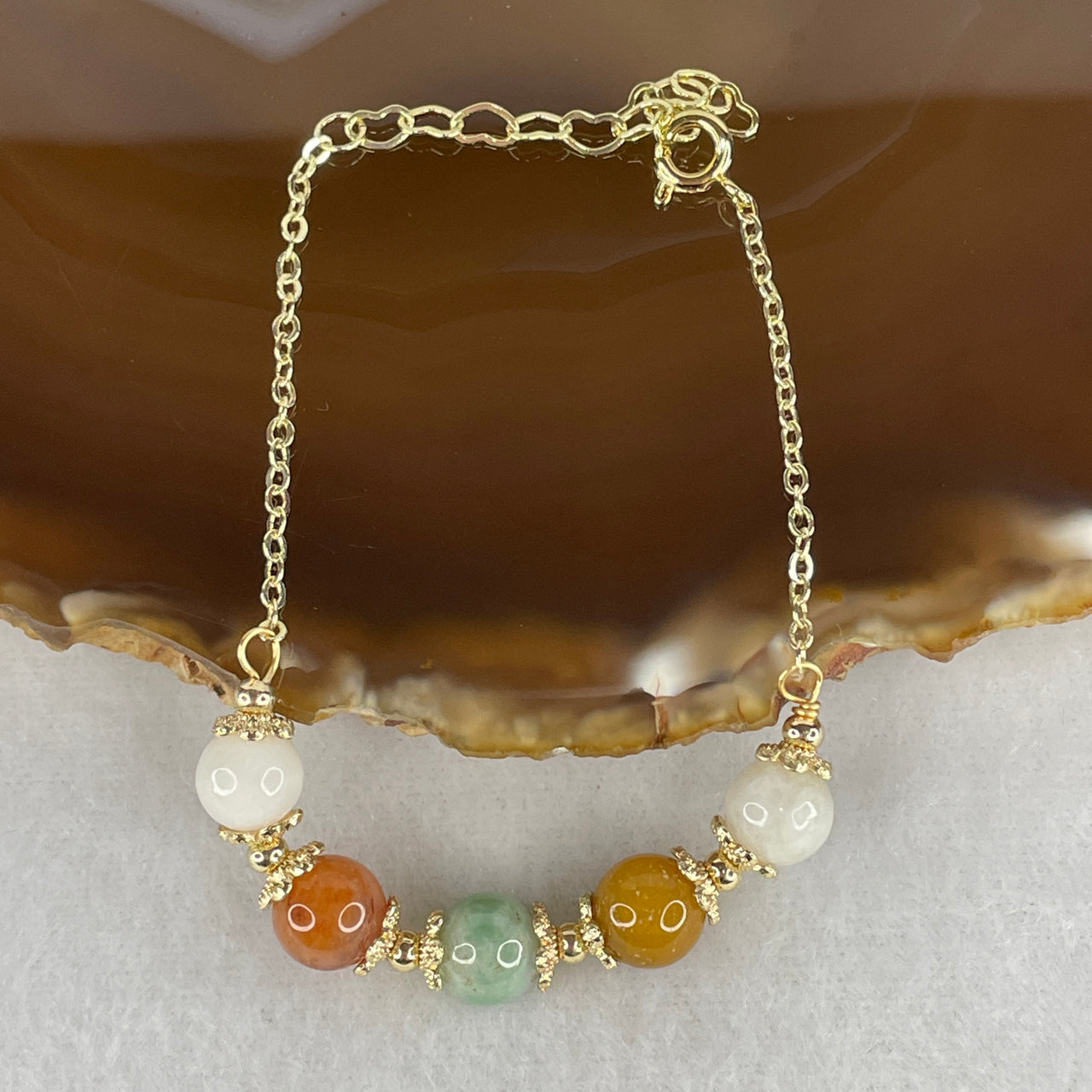 Type A Mixed Color Jadeite Beads Bracelet 5.80g 8.1mm 5 Beads