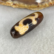 Aged Natural Powerful Tibetan Old Oily Blackish Brown Yellowish White Agate Green Tara Dzi Bead Heavenly Master (Tian Zhu) 绿度母天珠 4.86g 28.5 by 10.8mm - Huangs Jadeite and Jewelry Pte Ltd