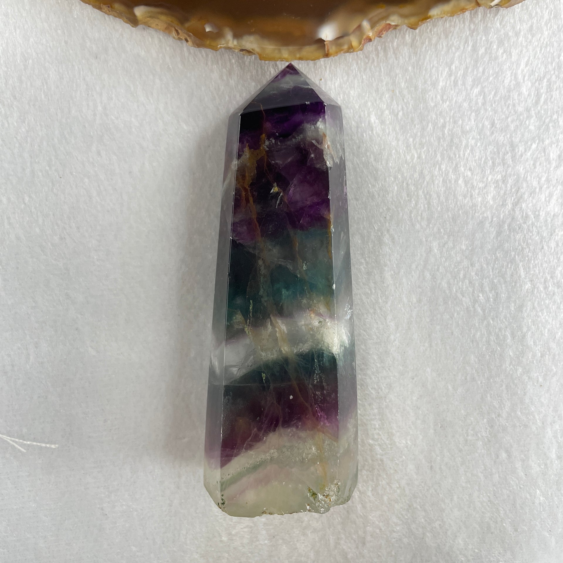 Natural Green and Purple Fluorite Quartz Tower Display 173.67g 99.8 by 34.9 by 35.6mm - Huangs Jadeite and Jewelry Pte Ltd