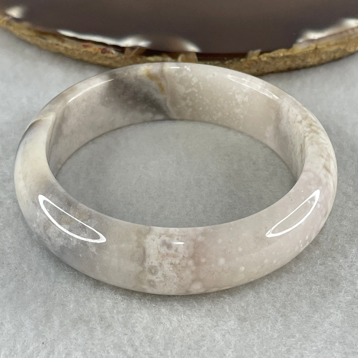 Natural Pink with Purple Flower Agate Bangle 46.56g Inner Diameter 55.2mm 15.5 by 7.9mm (Perfect) - Huangs Jadeite and Jewelry Pte Ltd