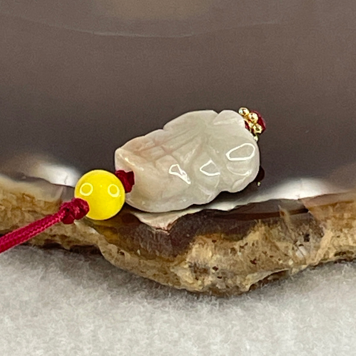 Natural Type A Light Brownish-Red Jadeite Pixiu Charm | Wealth-Attracting Mythical Beast & Protection Talisman (2.39g | 15.6 x 11.6 x 5.5mm) - Huangs Jadeite and Jewelry Pte Ltd