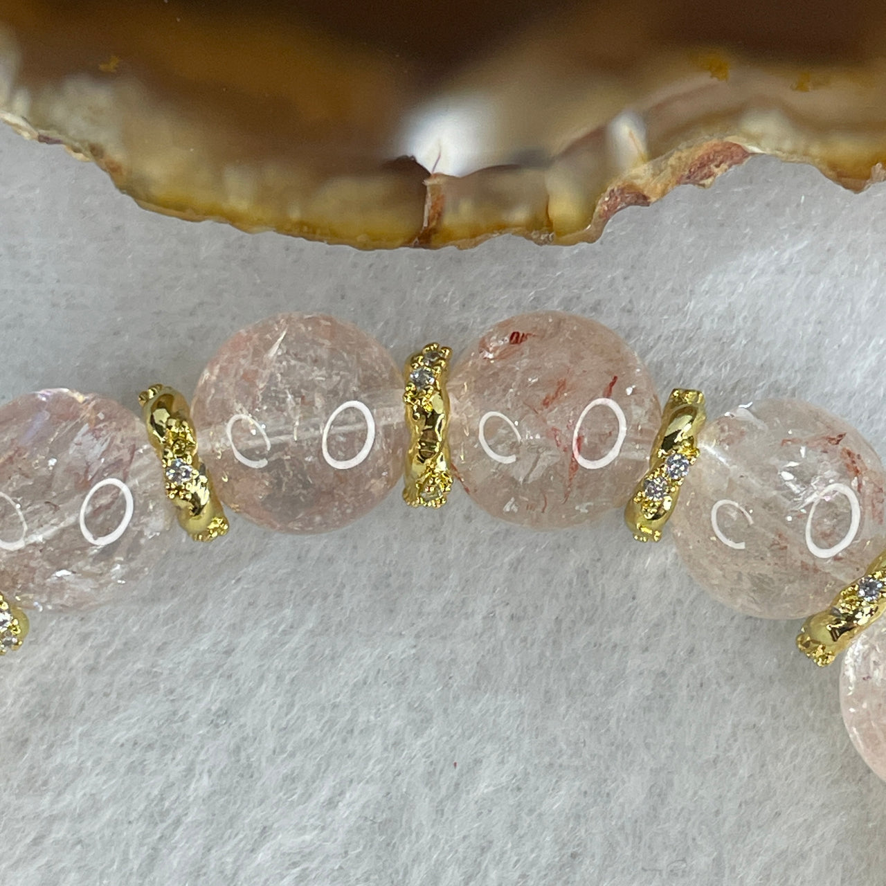 Natural Crystalline Clear Quartz Beads Bracelet | Gold Color Charm Accents | 15cm Tailored Strand | 15-Piece 11.3mm Premium "Glacial Ice" Amplification & Clarity Wrist Heirloom (36.78g)