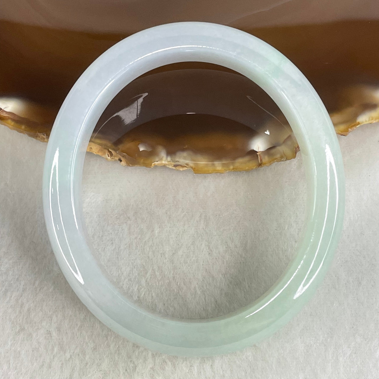 Type A Faint Green Faint Lavender Jadeite Oval Bangle 48.77g Inner Diameter 57.7mm 12.1 by 8.0mm with NGI Cert No. 32888362 (Internal Line) - Huangs Jadeite and Jewelry Pte Ltd