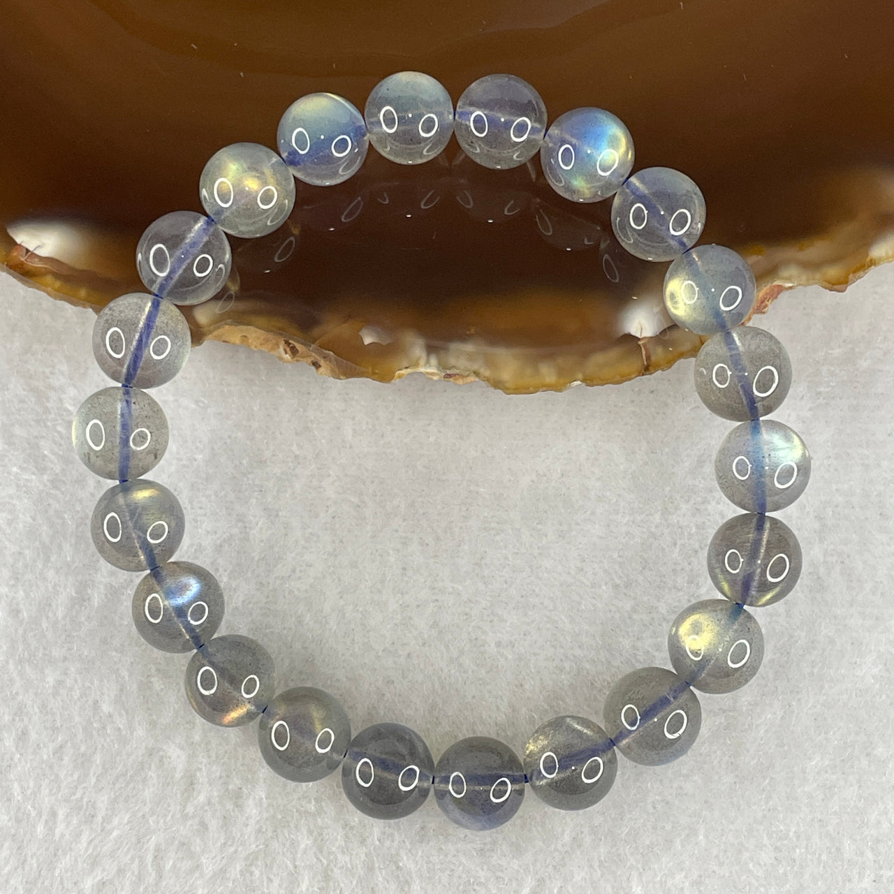 Collectors Grade Natural Grey Moonstone Beads Bracelet | 9.0mm Grey Moon (21.43g | 16cm Wrist Sizing | 22 Beads)