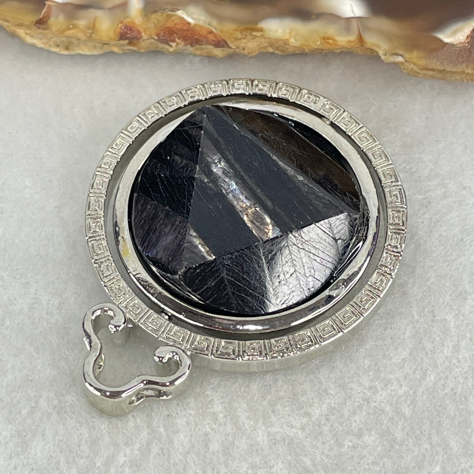 Natural Hypersthene in Stainless Steel Pendant 24.14g 25.0 by 9.6mm - Huangs Jadeite and Jewelry Pte Ltd