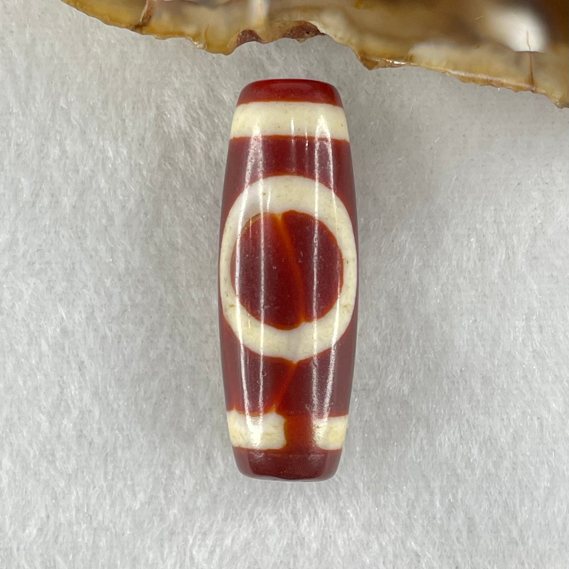 Natural Powerful Tibetan Old Oily Red White Agate One Eye Fire Sign Dzi Bead Heavenly Master (Tian Zhu) 一眼火天珠 10.70g 37.4 by 13.4mm - Huangs Jadeite and Jewelry Pte Ltd