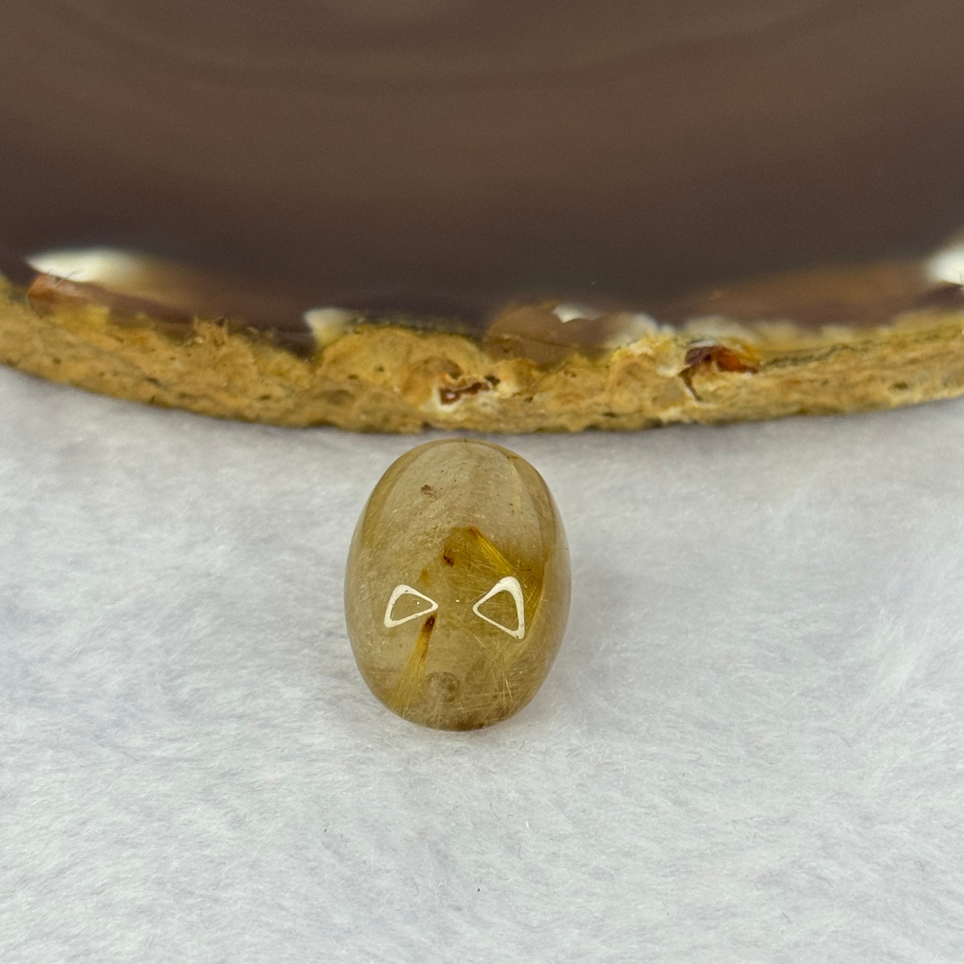 Natural Golden Rutilated Quartz Crystal Lulu Tong Barrel 5.43g 17.1 by 14.0mm - Huangs Jadeite and Jewelry Pte Ltd